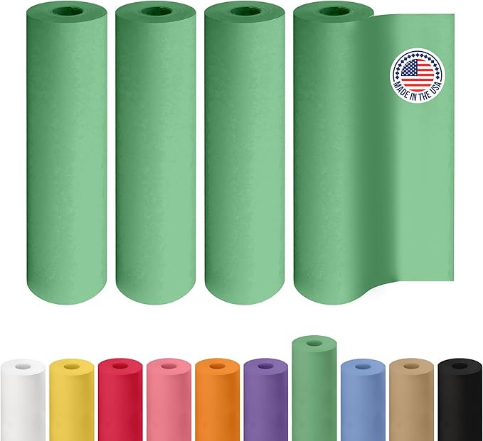 12" x 1200" (100 ft) Green Kraft Paper Rolls, Pack of 4 - USA-Made Quality Craft Paper for Gift Wrapping, Kids Arts & Crafts, School Projects - Natural, 50lb Thickness by IDL Packaging