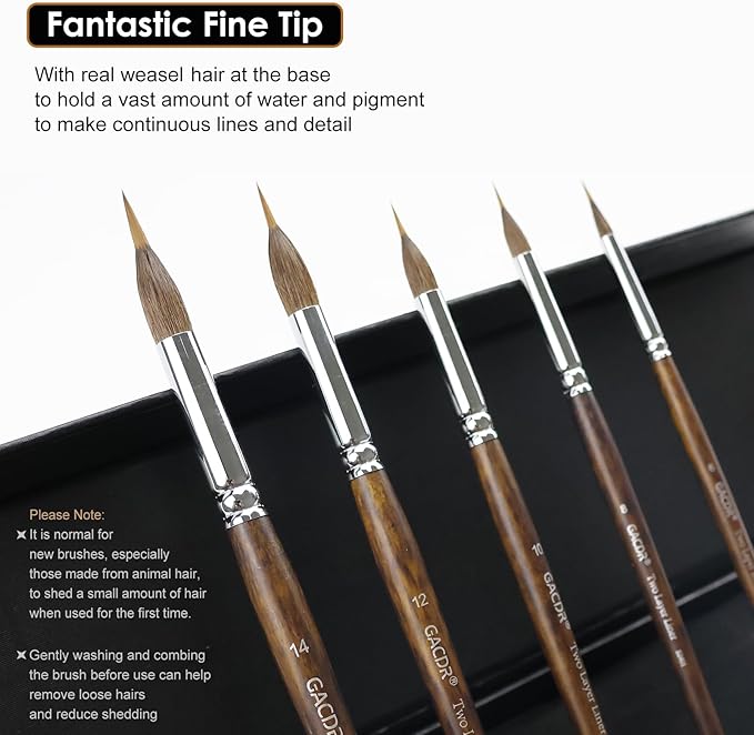 Watercolor Brushes Set - 5Pcs Extended Needle Point Artist Paint Brushes Professional Liner Brush - Synthetic Sable Hair Thin Paint Brushes for Watercolor Acrylic & Gouache