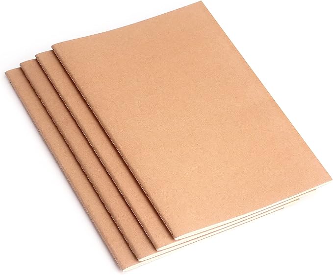 ZZTX 4 Pack Blank Kraft Notebooks, Blank Paper Sketchbooks for Drawing Doodling Writing,Travel Journal Set, A5, 36 Pages, 8.3” X 5.5”