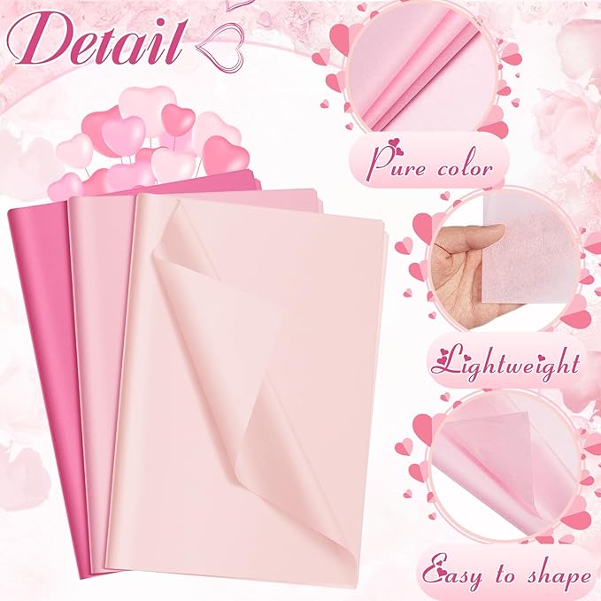 Qilery 500 Sheets Light Pink Tissue Paper Bulk for Gift Bags 15 x 20 Inch Acid Free Valentine's Day Packaging Wrapping Paper Sheets for Wedding Decoration DIY Flower, Pom Poms Craft Supplies