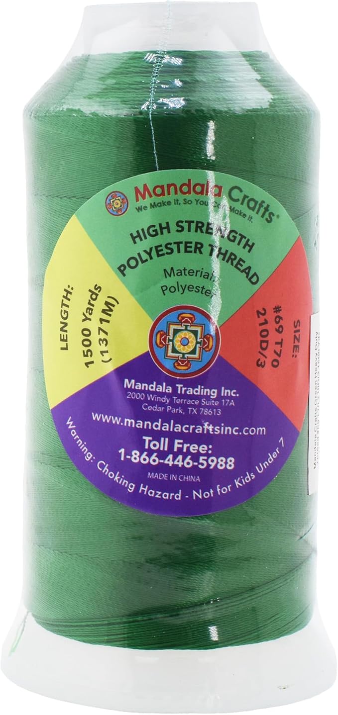Mandala Crafts Green Heavy Duty Thread - 1500 Yds Tex 70 Bonded Polyester Threads for Sewing Drapery, Jeans, Leather, Hair, Outdoor Marine Upholstery