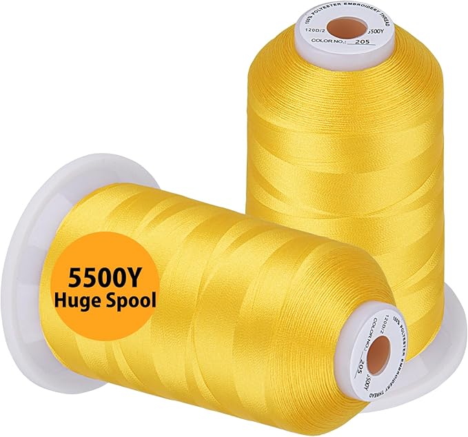 Simthread Embroidery Thread 5500 Yards Yellow 205, 2 Huge Spools 40wt Polyester for Brother, Babylock, Janome, Singer, Pfaff, Husqvarna, Bernina Machine
