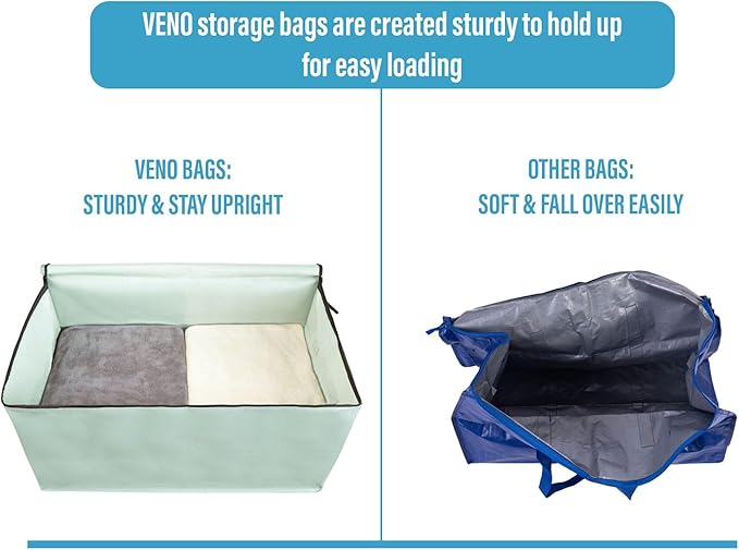 VENO 10 Pack Moving Bags and Large Christmas Decoration Storage Bins with lids. Alternative to Moving Boxes, Packing Supplies for College. Heavy Duty Totes (Shiny Light Green, 10 Pack)