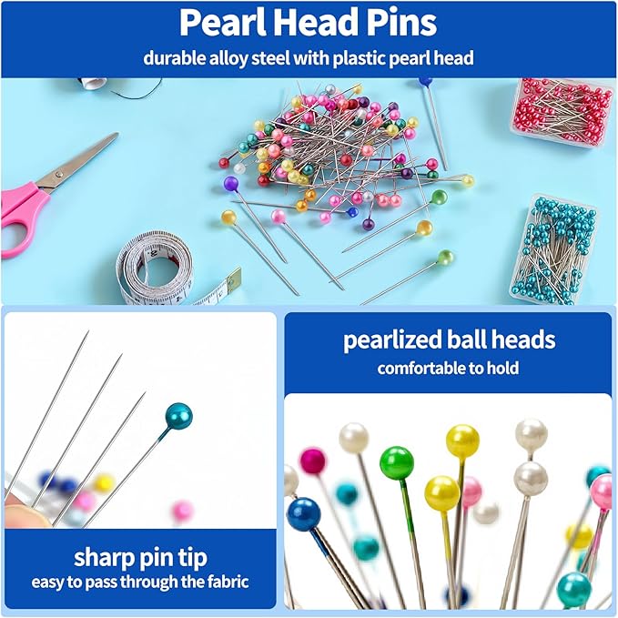 1470Pcs Sewing Pins Assorted Set Contains 12 Colors 1.57inch Pearlized Ball Head Quilting Pin and Mini Small Large Safety Pins for Fabric, Dressmaker, Art and Craft Supplies