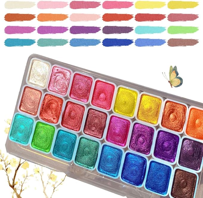 Color Shifting Watercolor Paint, Metallic Watercolor Paints Shifting Watercolor Painting Set, Shimmer Watercolor Paints Pearlescent Watercolor Paint Set (C_Small 24 Colors)
