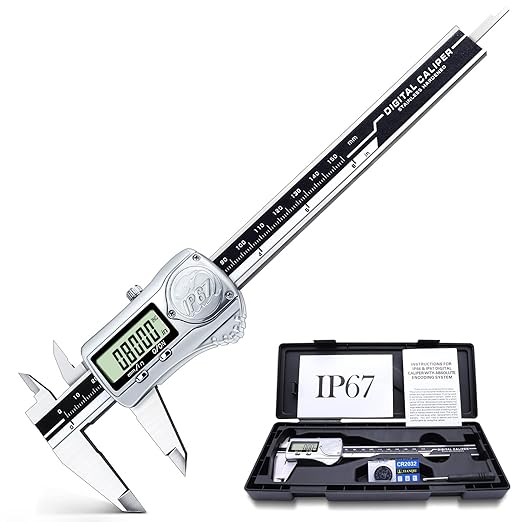 Kynup Caliper Measuring Tool IP67 Waterproof, Digital Caliper Outside Micrometer, 6 Inch Caliper DIY Tool, Extreme Accuracy, Stainless Steel Design, Auto Power Off, Switch from Inch Metric
