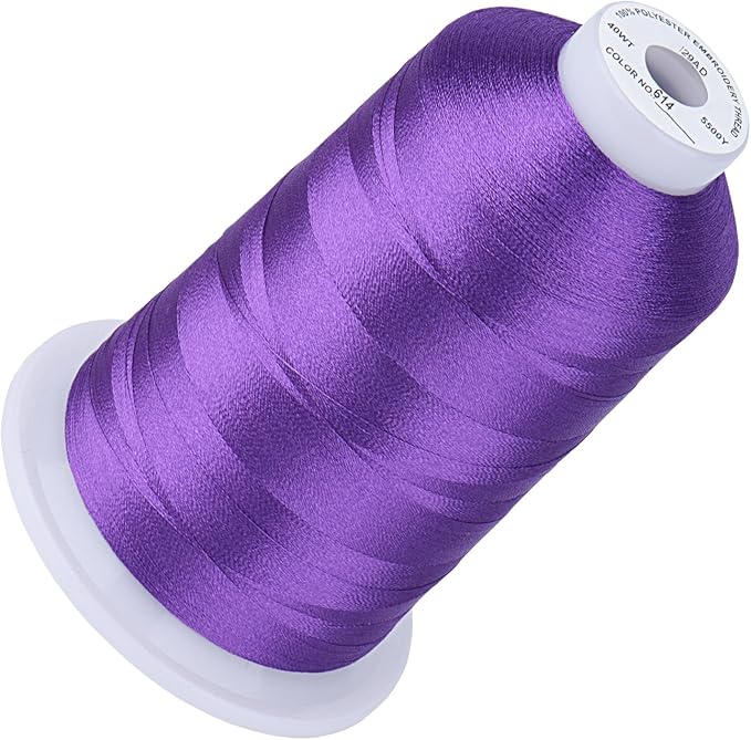 Simthread 5500Yds Embroidery Thread, 5000M High-Yardage 40WT 100% Polyester Thread – 170+ Vivid Colors, High-Speed Rated – Compatible with Brother, Singer, Janome & More - Purple 614