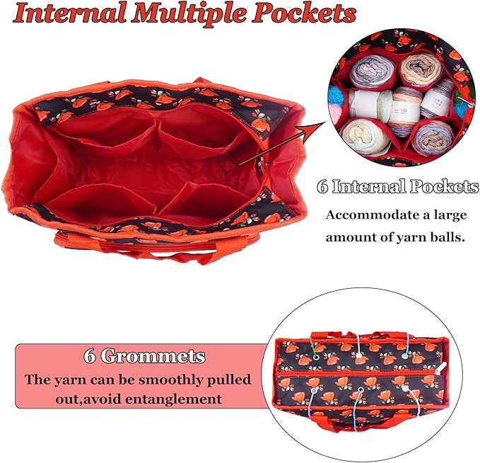 Mdoker Knitting Bags and Totes Organizers Large Crochet Bag Lightweight Yarn Bags for Travel Yarn Storage Organizers for Crochet Hooks,Yarn,Knitting & Crochet Supplies(Red Rose)