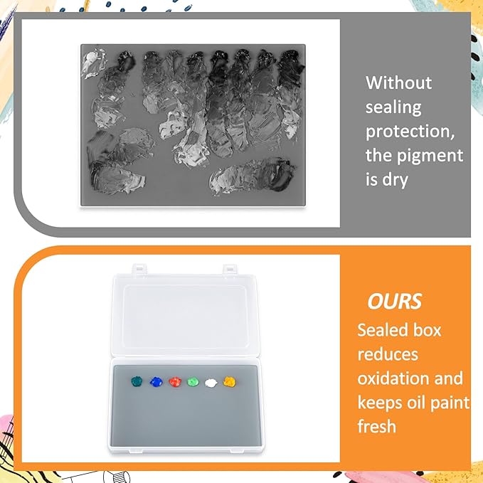 Nuanchu 22 Pcs Artist Painting Set, Oil Paint Tempered Glass, Airtight Stay Wet Palette Container, Brushes, Palette Knives, Sponge, Easy Clean for Miniature Painting, Keep Paint Fresh, Color Mixing
