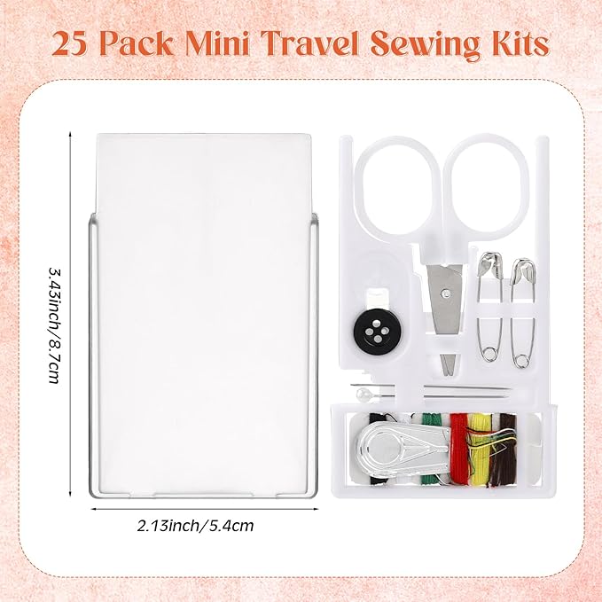 Knitgrip 25 Boxes Mini Travel Sewing Kit Quick Fix Sewing Kits Bulk Basic Portable Pre Threaded Needle Emergency Repair Tool for Christmas Gifts Beginner Traveler Home Hotel (White)