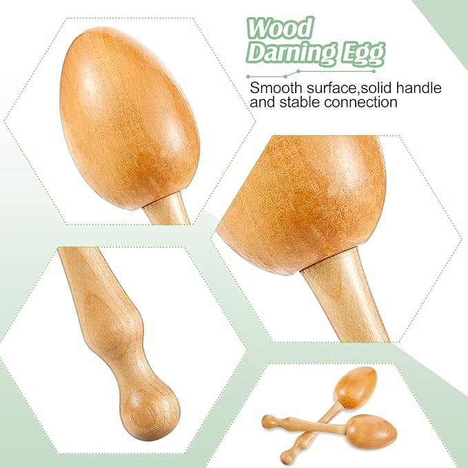 Jexine Darning Egg for Socks Wooden Darning Supplies Kit with 9 Large Eye Needles 16 Colors Sewing Threads for Socks Clothes Adults Darner DIY Handicraft Home Sewing Care(Regular Color)