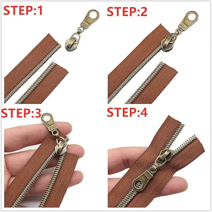 MebuZip #5 Antique Brass Metallic Nylon Coil Zippers by The Yard Bulk Coil Zipper Roll 10 Yards with 25pcs Pulls for DIY Sewing Craft Bags (Brown)