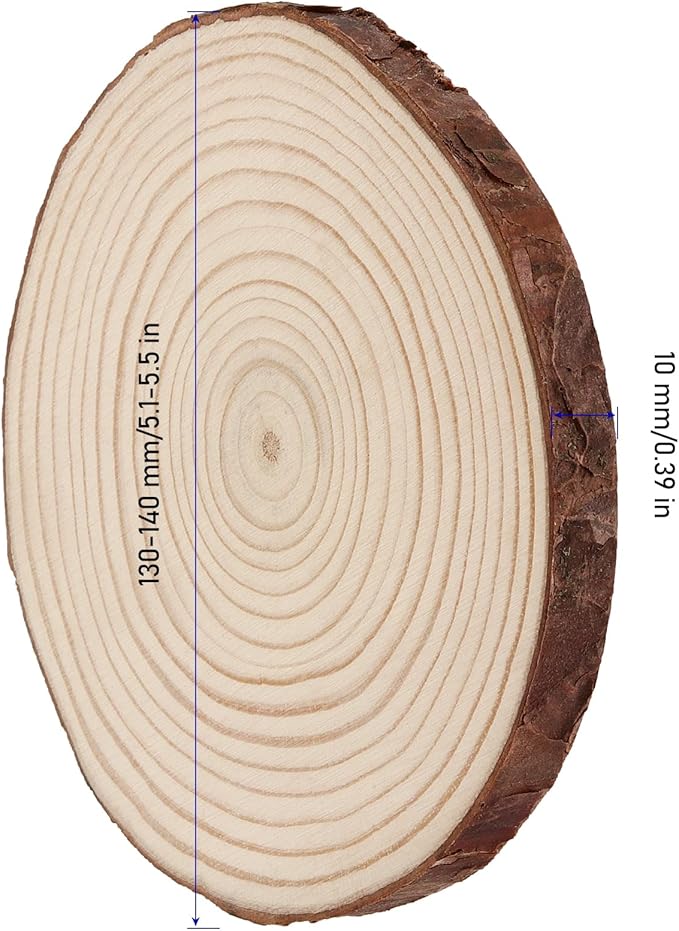 KINJOEK 30 PCS Natural Wood Slices 5.1-5.5 Inch with Bark Unfinished Wood Circles for Coasters DIY Crafts Wedding Decorations Christmas Ornaments