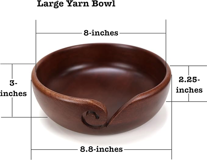 Iconikal Large 8-inch Wood Yarn Bowl - for Holding Cakes, Skeins, or Balls for Crochet, Knitting, Dispensing Yarn