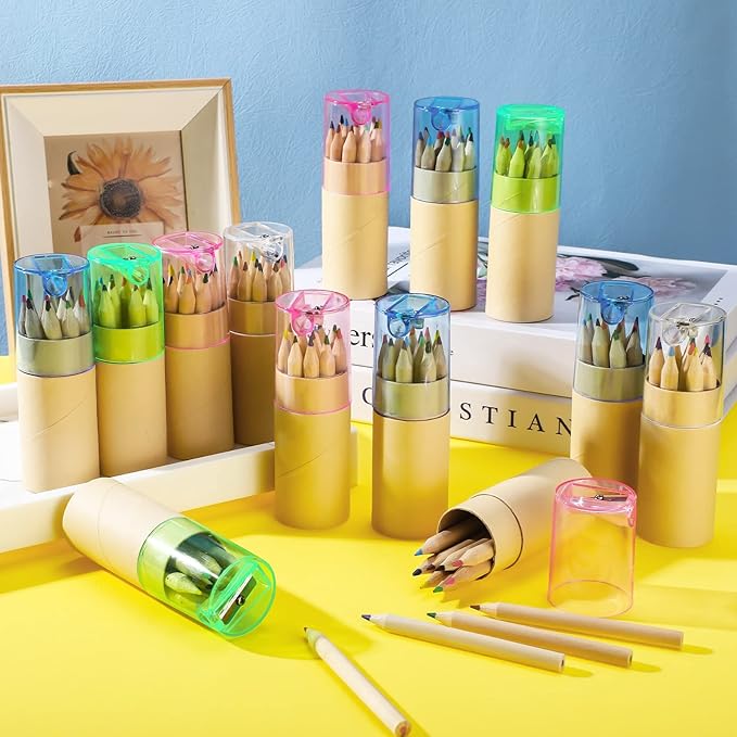 Kosiz 48 Packs Mini Drawing Colored Pencils Bulk with Sharpener Portable Color Pencils in Tube Gift for Artists Writing Sketching Painting Classroom School Supplies(12 Color)