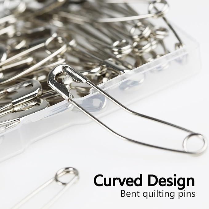 Quilt Safety Pin Curve 1.5 inch Sewing Supply Large Curve Safety Pin Quilt Stainless Steel Fabric Pin Baste for Quilting Knitting Sew Quilt Supply Quilting Pin 200PCS