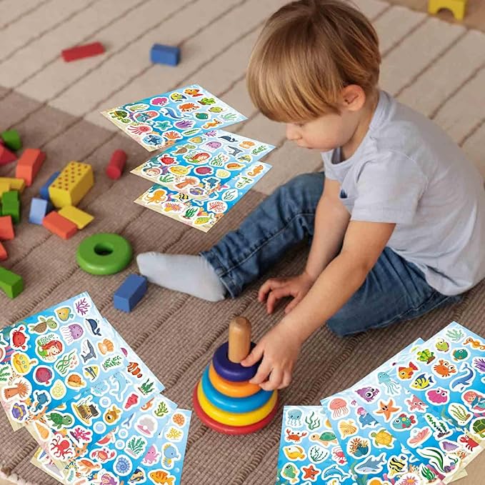 24 Sheets Ocean Stickers for Kids, Sea Animal Adhesive Waterproof Stickers, Mermaid Tropical Fish Shark Sticker, Under The Sea Animal Beach Sticker for Ocean Party Favors