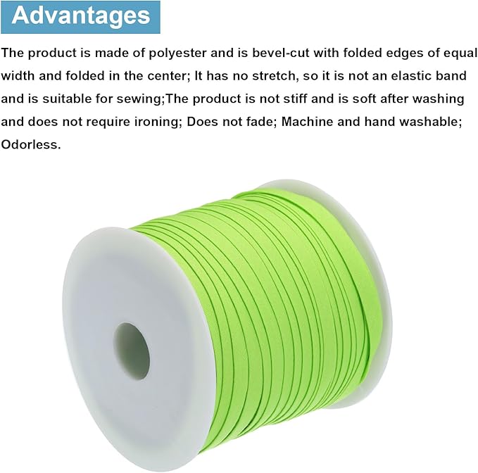 MECCANIXITY 1/4 Inch Double Fold Bias Tape Polyester Continuous Bulk Bias Tape for Sewing,Seaming Quilting Hemming Binding Crafts (Fruit Green 55 Yards)