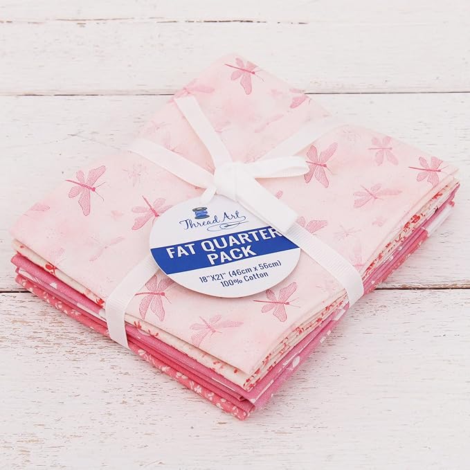 Threadart Exclusive 5 Fat Quarter Bundles - Light Pink Vintage Prints 100% Cotton Fabric - Premium 100% Cotton Quilting Fabric - No Duplicates - Full Size Fat Quarters 18"x21" - Light Pink