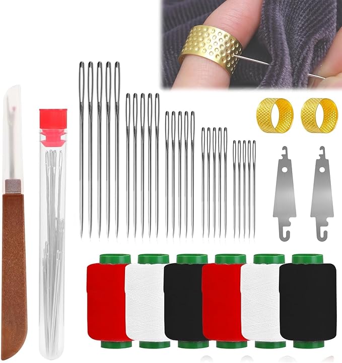 37pcs Sewing Tool Set, Needle Thread Hand Repair Kit for Beginners, Mini Sewing Kit for Mending Clothes, Include 25 Steel Needles, 6 reels of Thread, Seam Ripper, 2 Needle Threader, 2 Thimbles