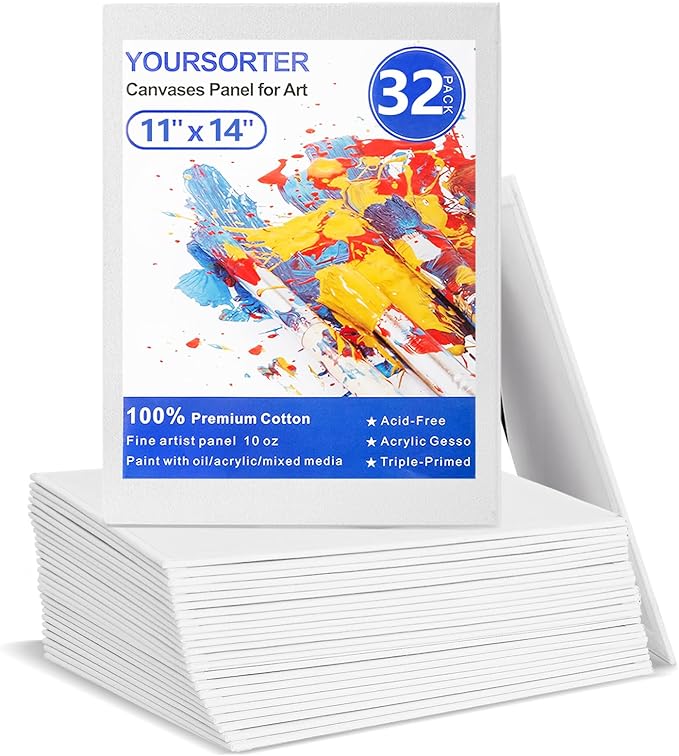 Canvas for Painting 11x14 inch, 32 Pack Bulk Painting Canvas Boards for Novices & Artists, Gesso Primed Acid-Free 100% Cotton, Blank Paint Canvas Panels for Oil, Watercolor, Acrylic