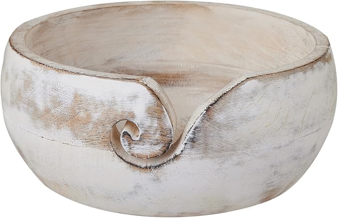 New Years Gifts Wooden Yarn Bowl Knitting Bowl Large Crochet Yarn Holder Handmade Crocheting Accessories and Supplies Organizer 7 x 3 (White)