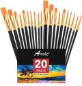 AROIC Acrylic Paint Brush Set, 2 Packs / 20 pcs Nylon Hair Brushes for All Purpose Oil Watercolor Painting Artist Professional Kits (Black)