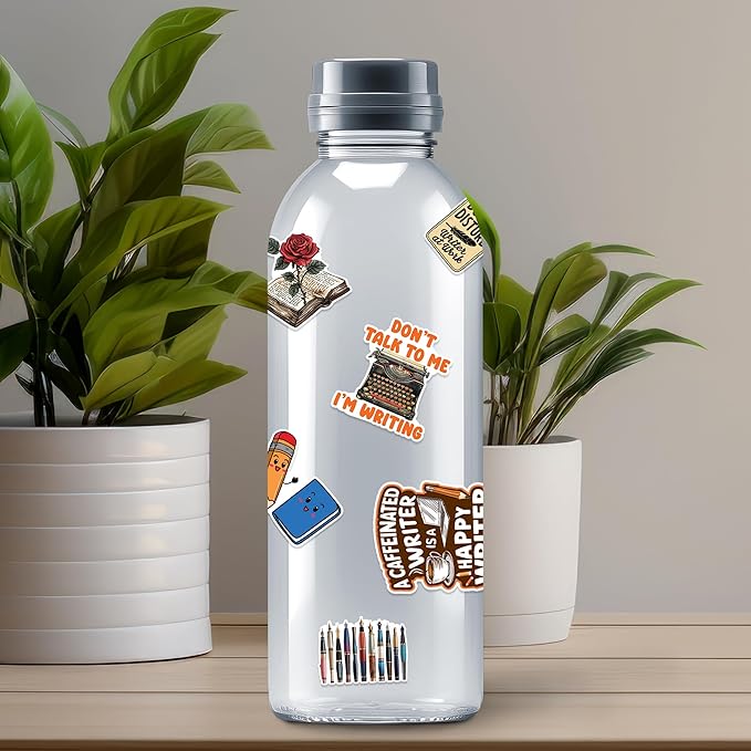 Writer Stickers 50 Pieces Writing Author Sticker Vinyl Waterproof Decal for Laptop Water Bottle Phone Car Window Stakeboard Scrapbook Gifts for Kid Teen Adult