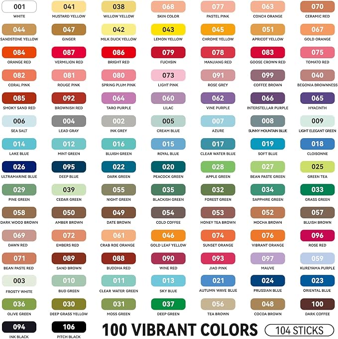LIGHTWISH Professional Oil Pastels, 100 Vibrant Colors Plus 4 White, Set of 104, Creamy and Pigmented Artist Soft Oil Pastels for Blending, Layering & Shading