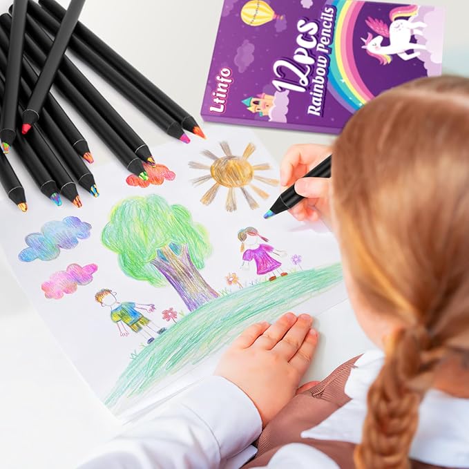 Stocking Stuffers for Kids, Art Supplies, Stocking Stuffers, Colored Pencils, Teen Girl Gifts Trendy Stuff, 12 Rainbow Pencils, Gifts for 6-12 Year Old Girl, Arts and Crafts for Kid Ages 8-12