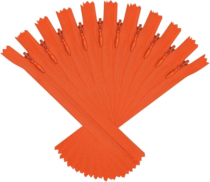 ANPURZII 10PCS #3 12 Inch Vermilion Orange Invisible Zippers for Sewing Skirts, Nylon Coil Bulk Zippers for Pocket, Pillow(Vermilion Orange 12" 10PCS)