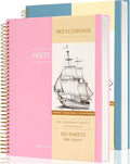 2 Pack Hardcover Sketchbook for Drawing 120 Sheets Spiral Bound 9 x 12 Sketch Pad Premium Art Sketchbook Artistic Drawing Painting Writing (68lb/100gsm) for Kids Adults Beginners Artists, Pink+Blue