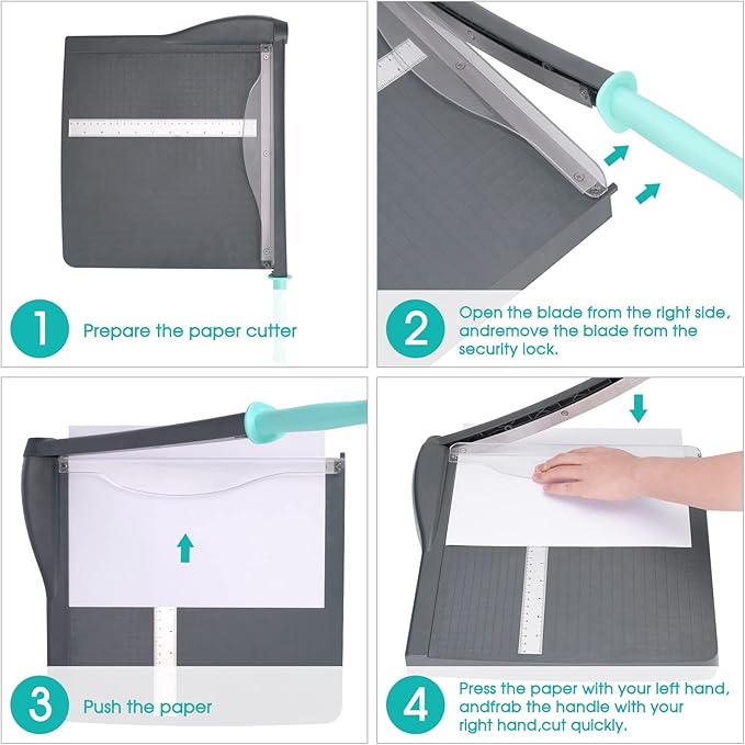 Paper Cutter, Paper Trimmer with Safety Guard, 12" Cut Length Paper Slicer with 16 Sheet Capacity Paper Cutting Board,Guillotine Paper Cutters and Trimmers for Cardstock Cardboard Vinyl (Gray)