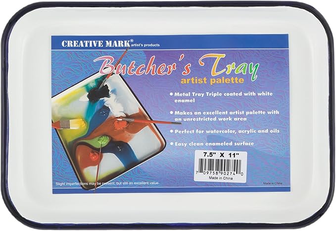 Creative Mark Butcher Tray Palette - 7.5 x 11 Inches - Triple Coated Enamel Tray Palette for Painting, Color Theory, Mixing, and More