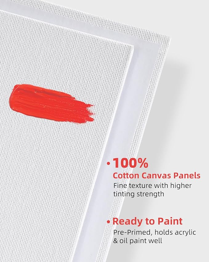 Simetufy 4 Pack Flat Canvas Boards for Painting 12x16 inch Canvas Panels, Gesso Primed Acid-Free 100% Cotton for Acrylics Oil Watercolor Tempera Paints