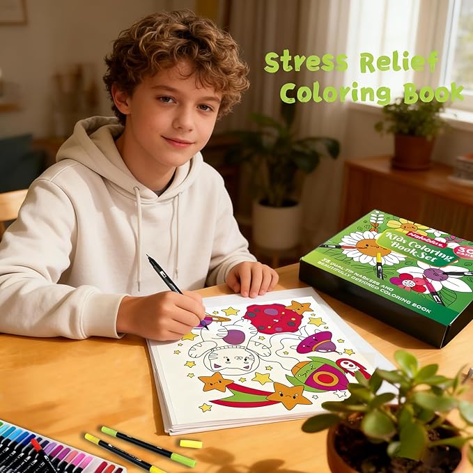 Halobios Cute Coloring Book Set, Adult Coloring Book Set with 36 Markers, 30 Relaxing and Easy Designs Art Supplies for Boys Girls Student, Creative & Relaxing Gifts for Women & Adults