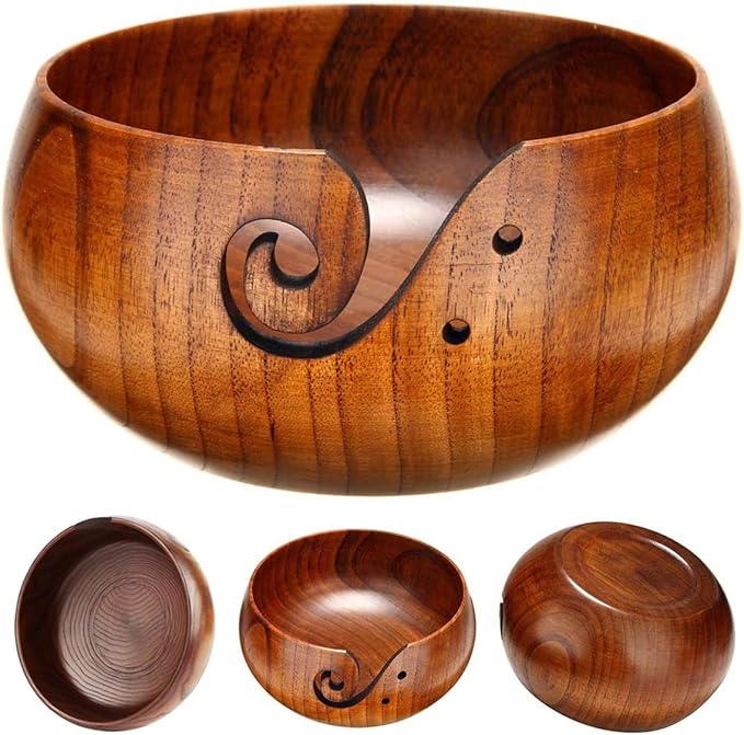 Wooden Yarn Bowl, Yarn Holder for Crocheting, Crochet Bowl Accessories Holder with Holes Handmade to Prevent Slipping, Perfect Crochet Holder for Crocheting and Knitting Mothers Day Gift 7.9''
