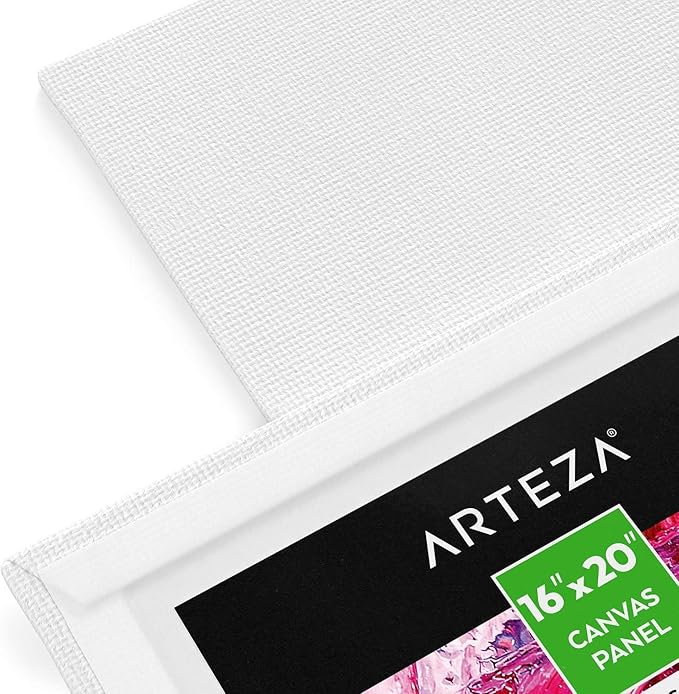 ARTEZA Canvas Boards for Painting, 16 x 20 Inches, Pack of 14, Blank White Canvas Panels for Acrylic, Oil and Gouache Painting