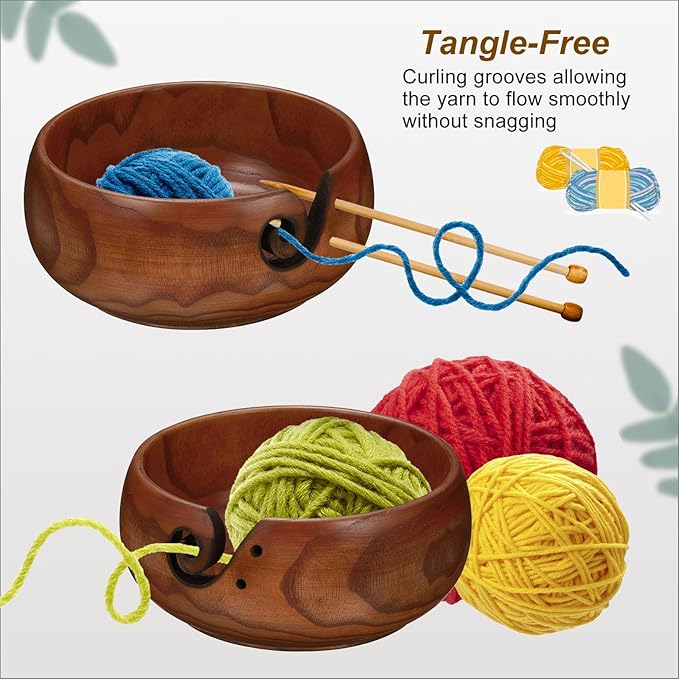 PATIKIL Wooden Yarn Bowls for Crocheting Bamboo Yarn Knitting Bowl Yarn Storage Bowls Yarn Holder Dispenser for Crocheting and Knitting, 6.3" x 3"