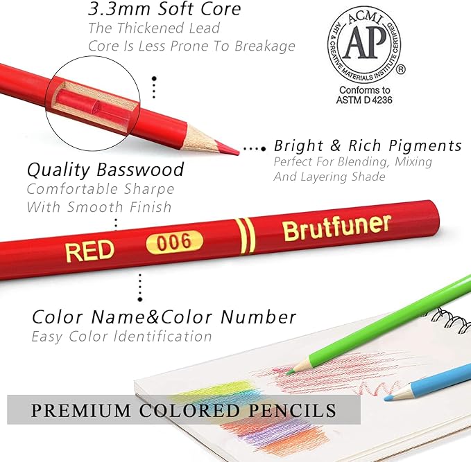 LBW 180 Colored Pencils for Adult Coloring Books, 12 Metallic Pencil, Oil Based Soft Core Professional Color Pencils for Artists Beginners, Drawing Coloring Sketching Blending