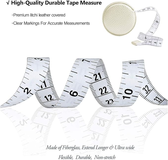3m/120 Tape Measure Body Measuring Tape for Body Cloth Tape Measure for Sewing Fabric Tailors Medical Measurements Tape Dual Sided Leather Tape Measure Retractable (Pearl White)
