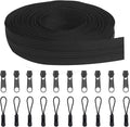 #10 Zippers Bulk 10 Yards 360 inch Black Nylon Coil Zipper by The Yard with 20pcs Sliders and 20pcs Zipper Pulls for Replacement and Sewing Tailor Craft Bags, Luggage, Tents, etc.