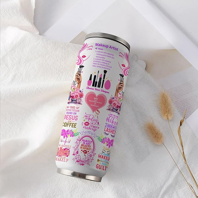 Makeup Artist Gifts For Women Cosmetology Stainless Steel Insulated Tumbler With Straw Lid,Makeup Gift For Esthetician,Cosmetician,Graduation Gifts 17 Oz
