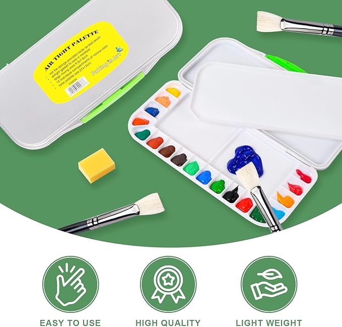 Falling in Art Airtight Watercolor Palette, Plastic Paint Palette with 18 Wells and 3 Mixing Areas, Folding Paint Tray with Lid, Suitable for Acrylic, Gouache and Watercolor