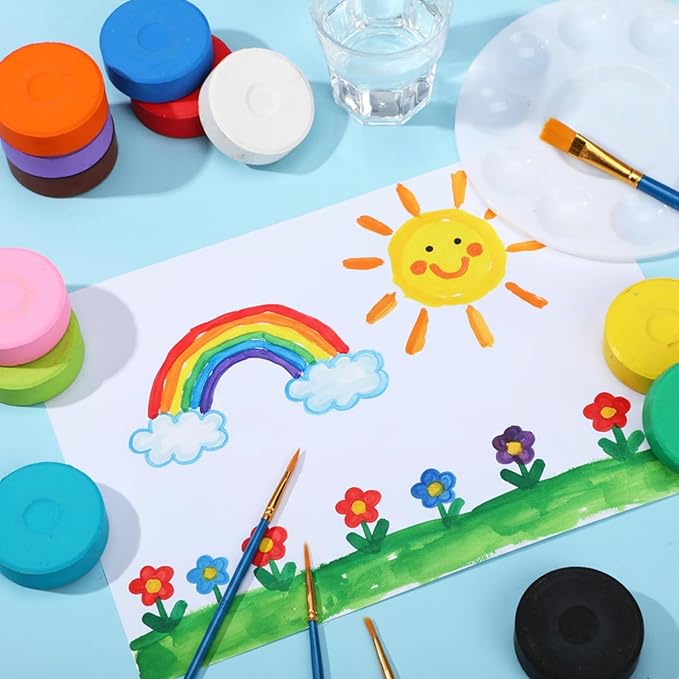 Nuanchu 18 Pcs Tempera Paint Cakes 18 Colors Large Washable Cake Paint 2.24 x 0.71inch Paints Blocks Art Supplies for Classroom Art Painting Drawing