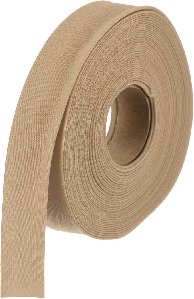 MECCANIXITY 1 Inch Double Fold Bias Tape Polyester Continuous Bulk Bias Tape for Sewing,Seaming Quilting Hemming Binding Crafts (Khaki 10 Yards)