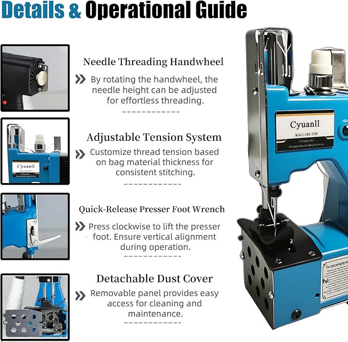 Mini Bag Closing Machine-Electric Portable Bag Sewing Machine 2s/bag,Bag Closer Automatic Woven Bag Sewer Packing Machine for Burlap PP Woven Kraft Paper Bag Feed Sacks Rice Bags Seed Bags-Blue