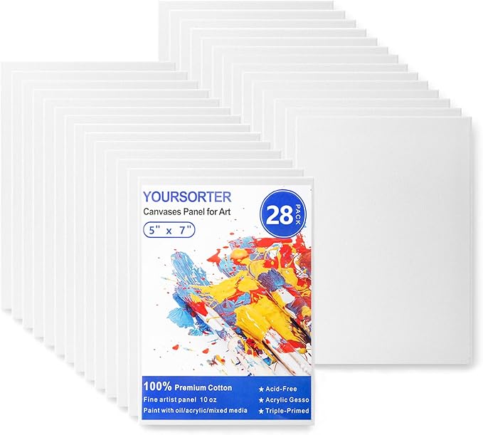 28 Pack 5x7 Inch Canvas Boards for Painting, Blank Small Painting Canvases for Kids Art Novices, Gesso Primed Acid-Free 100% Cotton Mini Canvas Panels for Acrylic Oil Watercolor Tempera