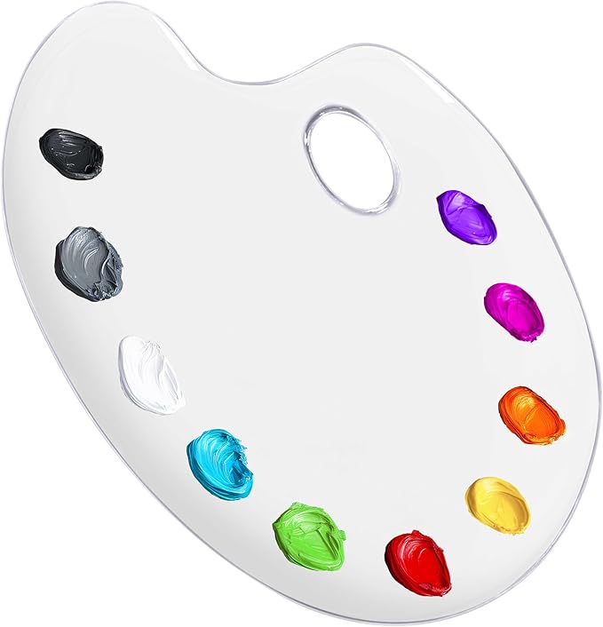 U.S. Art Supply 9.5" x 13.8" Clear Oval-Shaped Acrylic Painting Palette - Transparent Plastic Artist Paint Color Mixing Tray - Non-Stick, Easy Clean, Mix Acrylic, Oil - Student Crafts