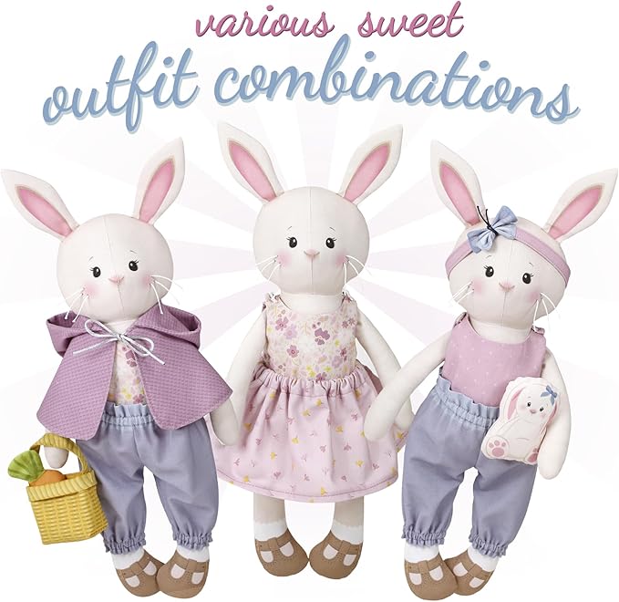 kullaloo Doll Sewing Panel for Intermediate Skills - with Video Instructions - Cut & Sew Fabric Panel Doll with Clothes: Dress Me Bestie Bibby Bunny